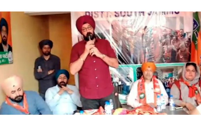 Ranjodh Singh Nalwa, president, J&K BJP Minority Morcha addressing community members in Jammu on Friday. Ranjodh Singh Nalwa, president, J&K BJP Minority Morcha addressing community members in Jammu on Friday.