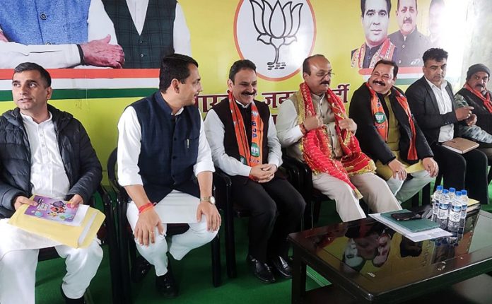 BJP leaders during Booth Sammelan at Udhampur on Wednesday.