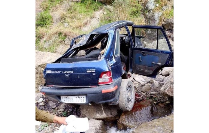 Remains of a vehicle that fell into a gorge in Doda on Tuesday.