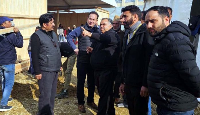 BJP national general secretary, Tarun Chugh along with party J&K general secretary, Sunil Sharma during visit to Bakshi Stadium Srinagar on Tuesday.