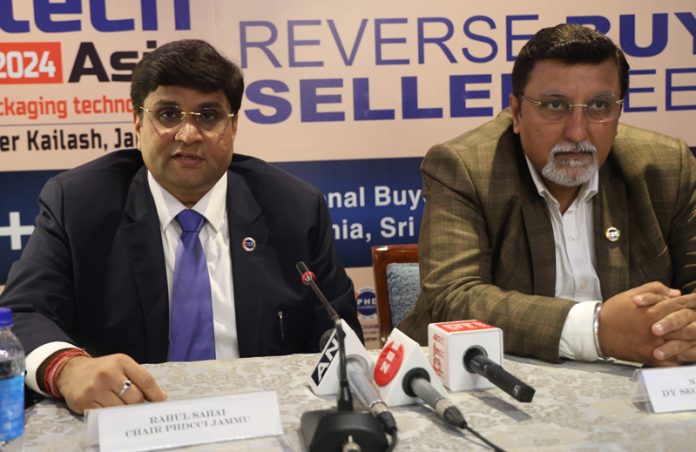Chairman PHDCCI-Jammu, Rahul Sahai addressing a press conference at Jammu on Tuesday. —Excelsior/Rakesh Chairman PHDCCI-Jammu, Rahul Sahai addressing a press conference at Jammu on Tuesday. —Excelsior/Rakesh