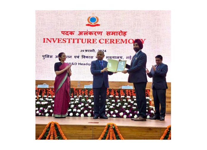 AIG JS Johar being awarded with DG BPR&D Commendation Disc in New Delhi on Thursday.