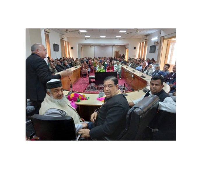 Senior Cong leaders Jahangir Mir, Ravinder Sharma and Shabir Khan during party meeting in Rajouri.