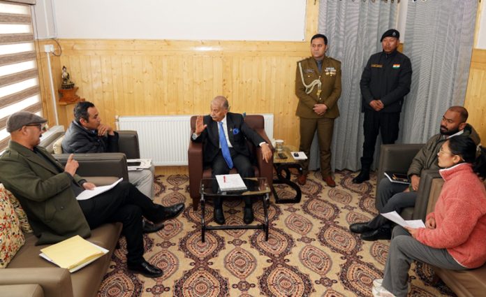 LG Ladakh meeting a delegation on Sunday.