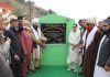 Waqf Board Chairperson, Dr Darakhshan Andrabi laying foundation stone of Jama Masjid at Shahdara Sharief in Rajouri on Sunday. — Excelsior/Imran