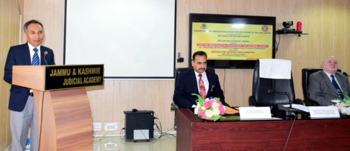 Justice Tashi Rabstan delivering the inaugural address at Jammu on Saturday.