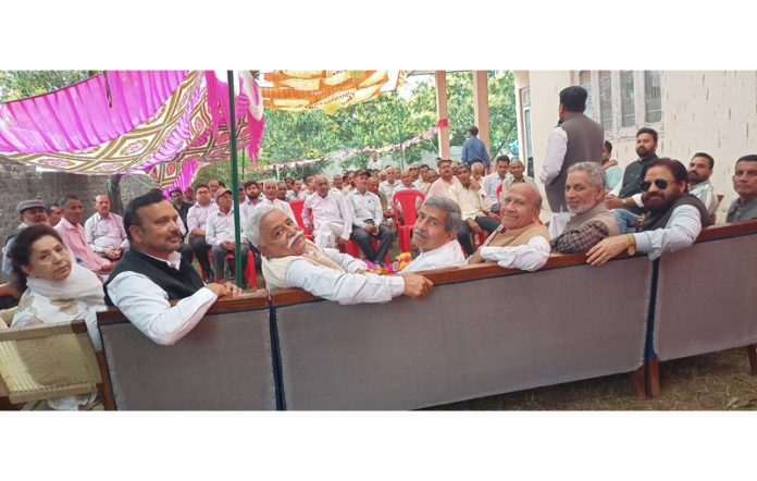 Senior NC leaders during election meeting in Billawar area of Kathua on Thursday.