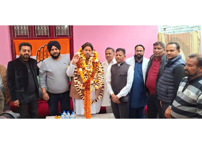 Senior Congress leader Raman Bhalla during visit at Raipur Satwari in Jammu on Sunday.