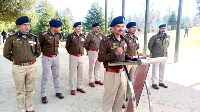 DGP RR Swain addressing the freshly recruited police officers at Corps Battle School Bhalra in Doda district on Saturday.