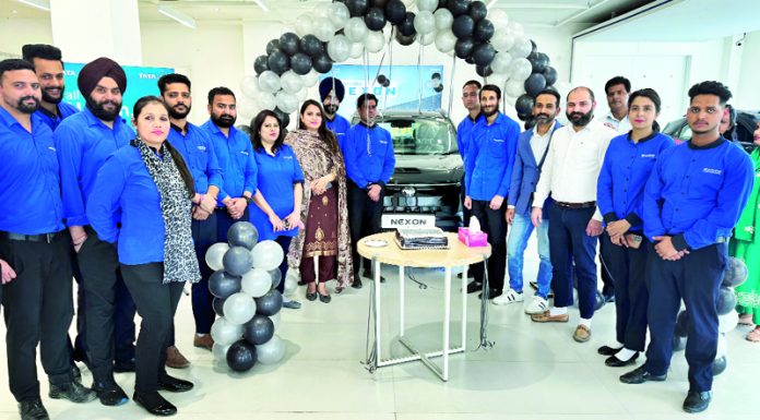 Officials launching dark editions of Nexon and Nexon EV at Fairdeal Motors in Jammu on Sunday.