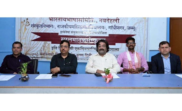 Dignitaries during a workshop on Saral Manak Sanskrit at Government Women's College, Gandhi Nagar, Jammu.