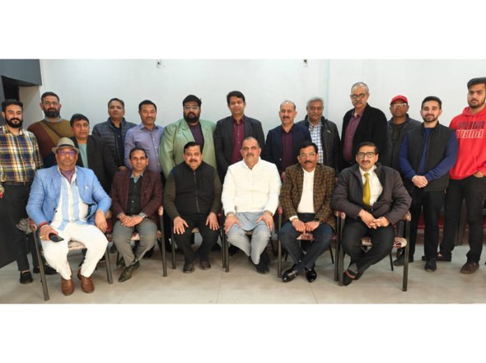 RSS Prant Pracharak, Rupesh Kumar, chairing a meeting of Laghu Udyog Bharati's J&K unit in Jammu on Wednesday.