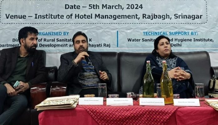 DG Rural Sanitation Anoo Malhotra during a workshop in Srinagar on Tuesday.