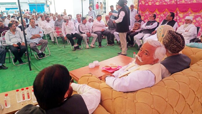 NC leader Ajay Sadhotra during a function in Samba district on Saturday.