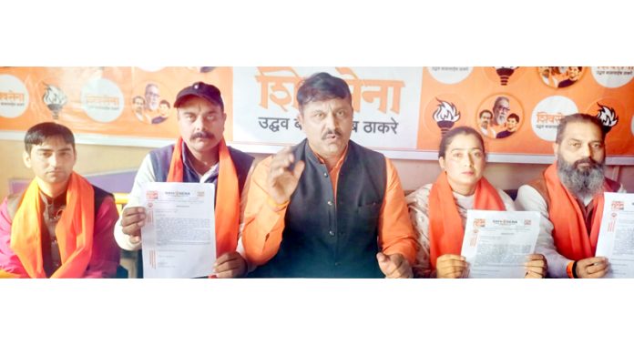 Shiv Sena leaders addressing a press conference at Jammu on Thursday. Shiv Sena leaders addressing a press conference at Jammu on Thursday.
