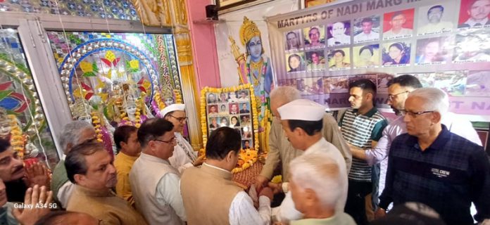 Political leaders and socio-religious activists paying glowing tribute to 24 Nadimarg martyrs at Muthi on Saturday.