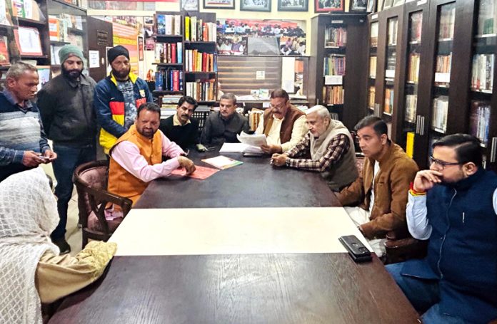 BJP vice president and former Minister, Sham Lal Sharma along with other party leaders listening public grievances at Jammu on Thursday.