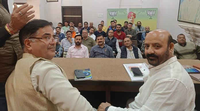 BJP leaders at party meeting at Jammu on Monday.