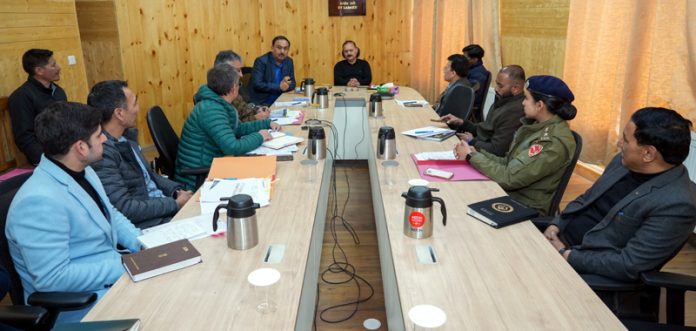 Advisor to LG, UT Ladakh Dr Pawan Kotwal chairing 5th UT Level NARCO Coordination Centre Committee meeting in Leh on Friday.