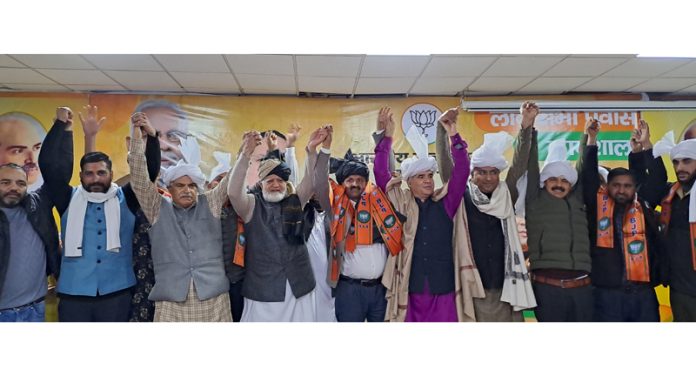 BJP leaders at a joining programme at party office, Jammu on Friday.