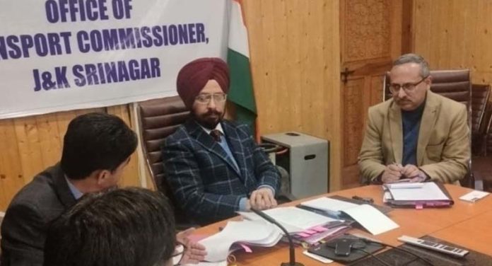 Transport Commissioner Rajinder Singh Tara at a meeting in Srinagar.