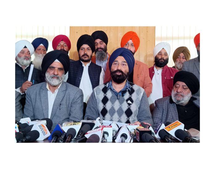 AKDGPC members during a press conference in Srinagar on Wednesday. —Excelsior/Shakeel