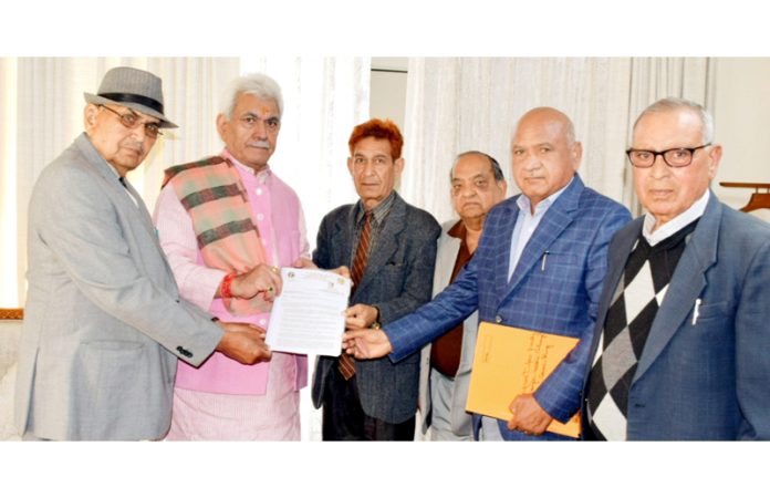 LG Manoj Sinha meeting with Bhartiya Dalit Sahitya Akademy delegation on Tuesday.