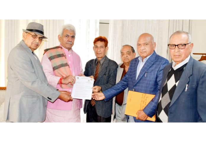 LG Manoj Sinha meeting with Bhartiya Dalit Sahitya Akademy delegation on Tuesday.