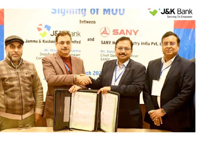 Seniors officials of J&K Bank and SANY Bharat during signing of MoU.
