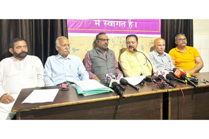 Members of Charak Biradari Sabha addressing a press conference at Jammu on Thursday.