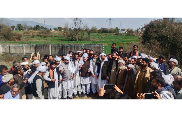 Spokesperson J&K BJP and former MLA Ramnagar Ranbir Singh Pathania during visit to Dehma on Monday.