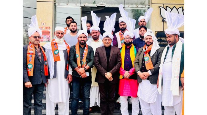 BJP general secretary, Vibodh Gupta along with ST Morcha leaders during a meeting at Jammu on Friday.