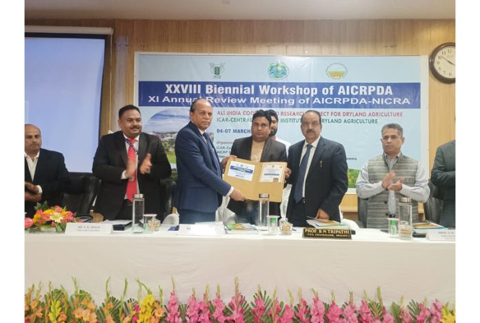 Guests releasing annual report of AICRPDA, NICRA and success stories of Rakh Dhinsar and CRIDA-Hyderabad.