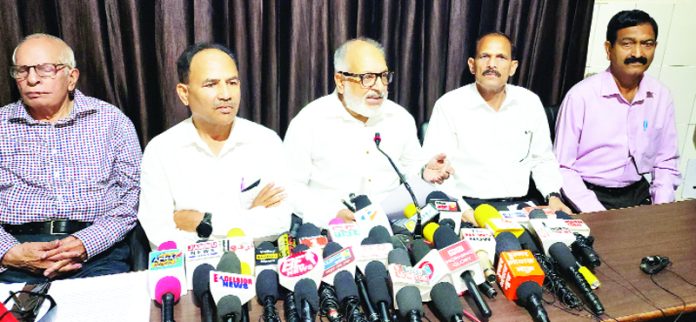 Members of the Management Committee, J&K Red Cross Society, Jammu District Branch addressing press conference on Wednesday.