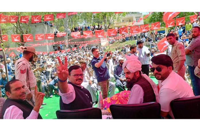 NC leader Javed Rana addressing public meeting in Doongi area of Rajouri. NC leader Javed Rana addressing public meeting in Doongi area of Rajouri.