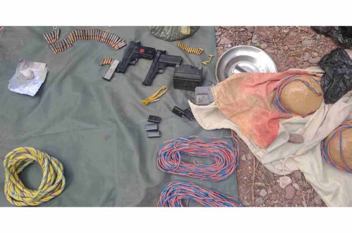 Security forces recovered cache of arms and ammunition from a terrorist hideout in Reasi district on Saturday. -Excelsior/Romesh Mengi