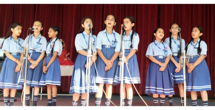 Students of Humanity Public School presenting a group song during 44th Foundation Day at Jammu on Tuesday. Students of Humanity Public School presenting a group song during 44th Foundation Day at Jammu on Tuesday.