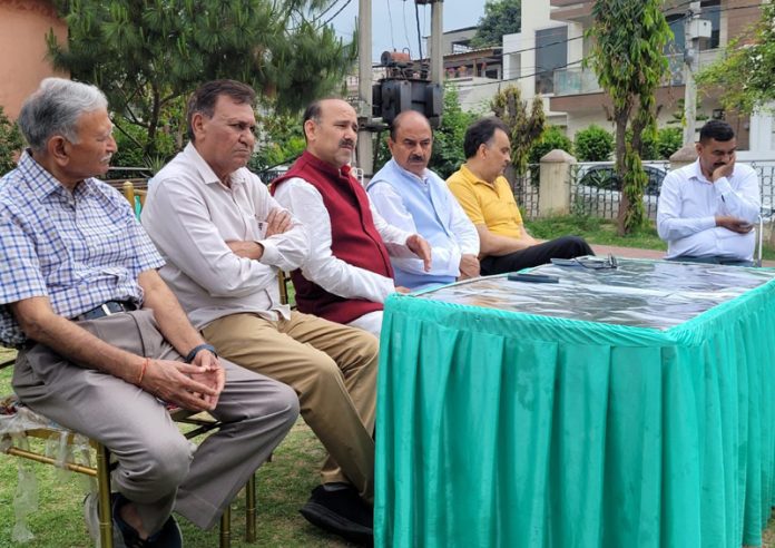 BJP leader, Ved Sharma chairing a meeting at Jammu on Sunday.