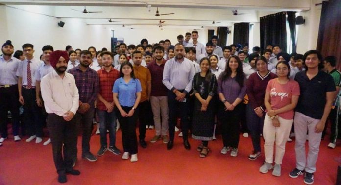 Students, Management of Shaurya International School posing along with students of Indian Institute of Technology Jammu in a programme on Tuesday. Students, Management of Shaurya International School posing along with students of Indian Institute of Technology Jammu in a programme on Tuesday.