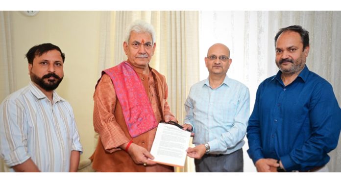 Press Club of Jammu delegation meeting LG Manoj Sinha at Raj Bhawan Jammu on Sunday.