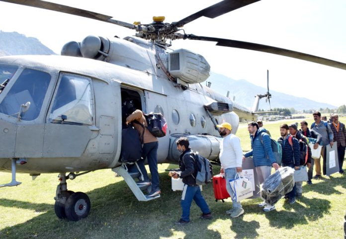 Poll staff being airlifted to Kishtwar.