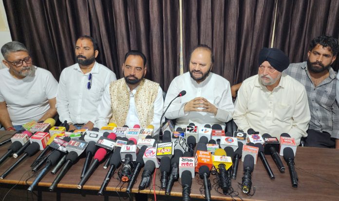 Leader of Lok Janshakti Party ( Ramvilas) addressing press conference at Jammu on Monday. -Excelsior/Rakesh