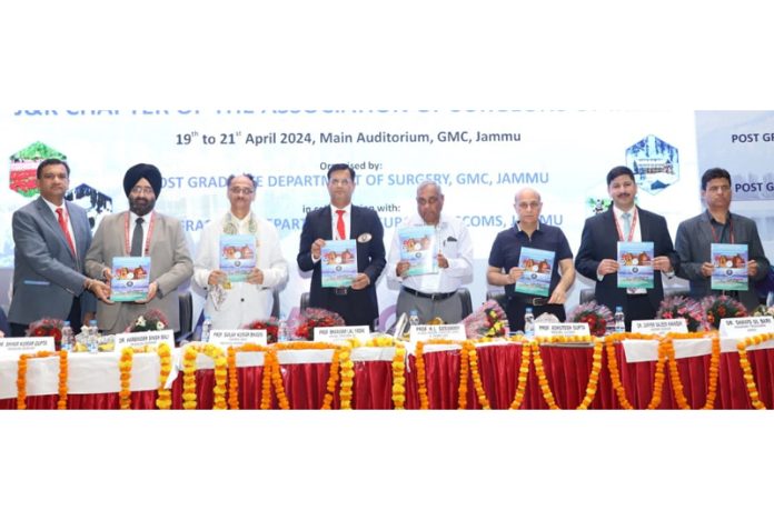 Prof H.L. Goswamy, former HoD, Principal along with others during a function organised in Jammu on Saturday.