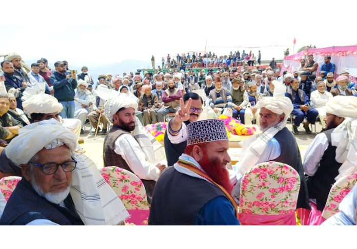 Senior NC leaders Javed Rana and Akram Choudhary addressing election rally in Mendhar.