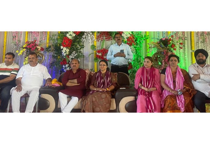 Senior BJP leaders Dr Devinder Kumar Manyal and Chander Parkash Ganga during a programme on Saturday.