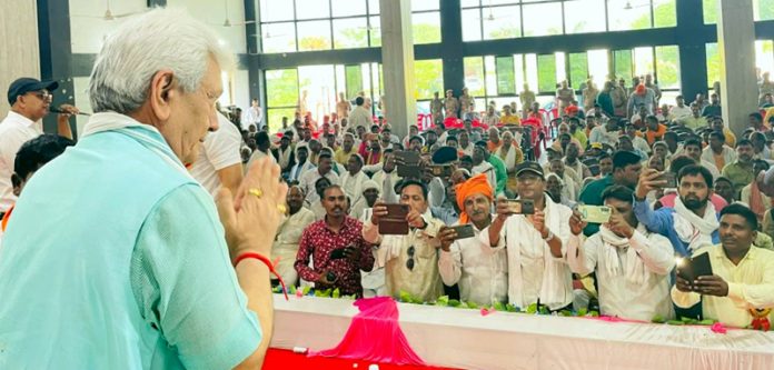 LG Manoj Sinha addressing a function at Ghazipur, UP on Wednesday.