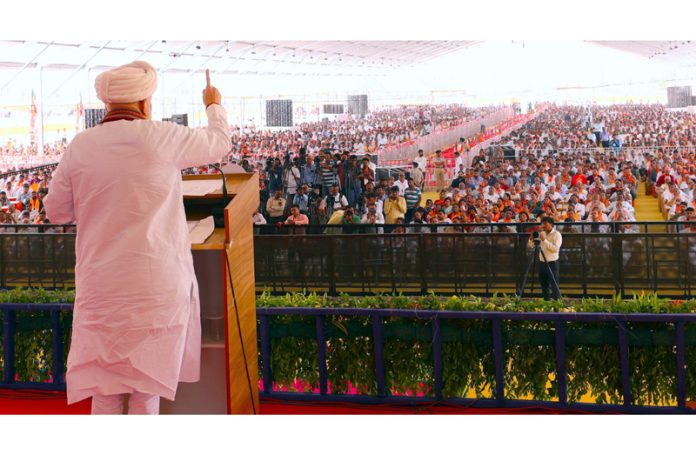 Union Minister for Home Amit Shah addressing an election rally in Porbandar, Gujarat on Saturday. (UNI) Union Minister for Home Amit Shah addressing an election rally in Porbandar, Gujarat on Saturday. (UNI)