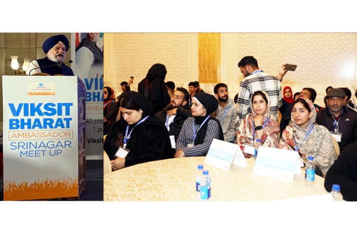 Union Minister Hardeep Singh Puri addressing a programme in Srinagar on Saturday. Union Minister Hardeep Singh Puri addressing a programme in Srinagar on Saturday.