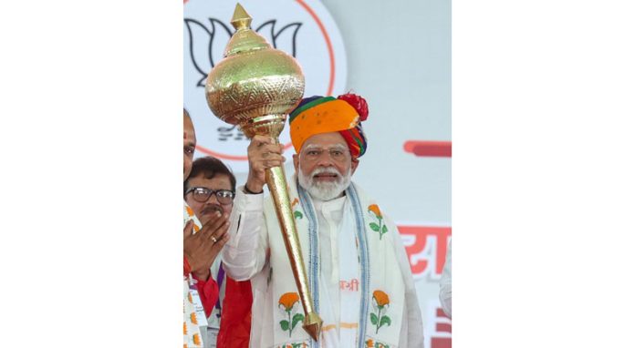 Prime Minister Narendra Modi at a rally in Tonk-Sawai Madhopur on Tuesday. (UNI)