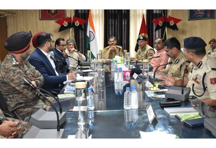 DGP RR Swain and GOC 16 Corps Lt Gen Navin Sachdeva jointly chairing a security review meeting in Poonch on Friday.